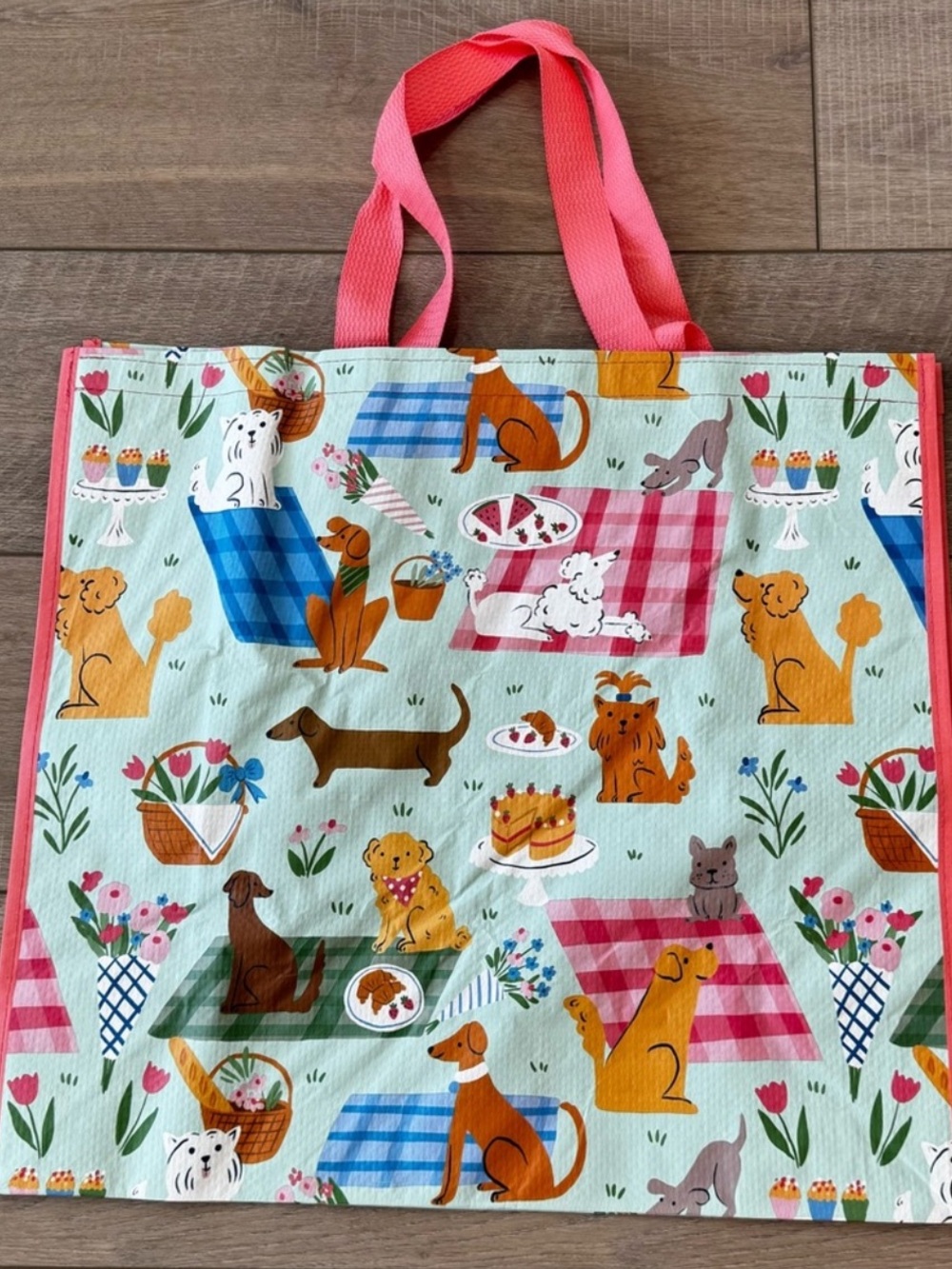 Homegoods TJMaxx Marshalls Viral Dog Picnic Print Reusable Shopper Tote Bag NWT